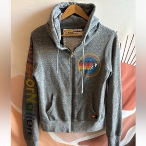 Aviator Nation Austin TX Logo Zip-Up Hoodie Heather Grey Size XS Sweatshirt